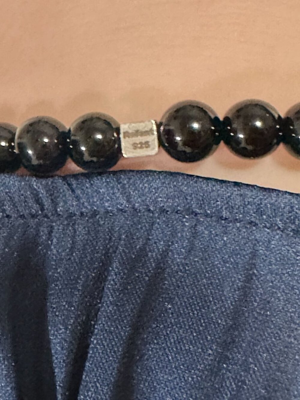 Black Onyx Gemstone Stretch Bracelet with Pave Diamond Bead Oxidized - Picture 10 of 10